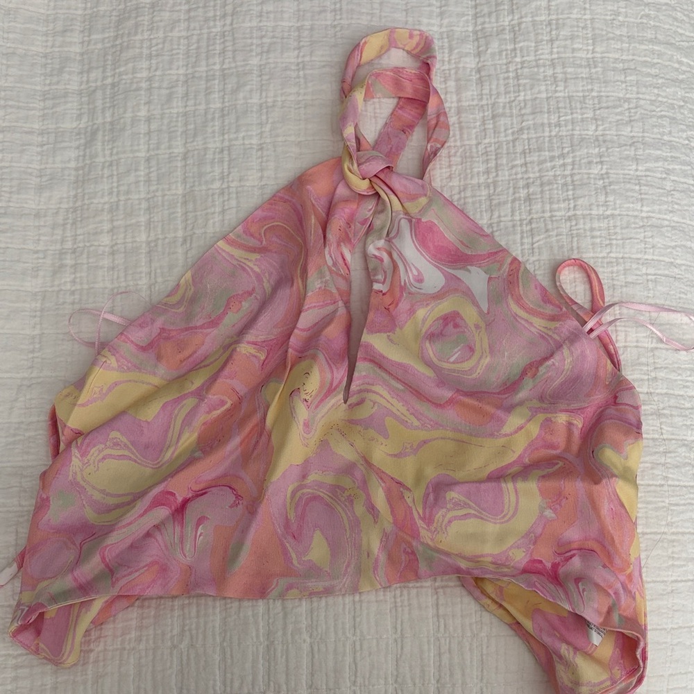 Zara Marble Print Pink and Yellow Halter Top